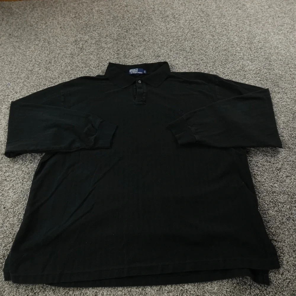 VTG Ralph Lauren Polo Shirt Mens 2XB Black Herringbone Long Sleeve Knit Pony Top